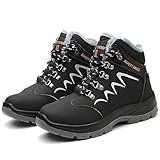 ZSDZSZ Winter Sicherheitsschuhe Herren Damen S3 Wasserdicht Arbeitsschuhe Stahlkappe Schutzschuhe Warm Gefütterte Sicherheitsstiefel rutschfeste Arbeitsstiefel,Schwarz,42 EU - 7