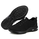 YisiNP Arbeitsschuhe Stahlkappe Sicherheitsschuhe Damen und Herren Sommer Sportlich Atmungsaktiv Turnschuhe, 9191 Schwarz, 42EU - 2