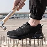 YisiNP Arbeitsschuhe Stahlkappe Sicherheitsschuhe Damen und Herren Sommer Sportlich Atmungsaktiv Turnschuhe, 9191 Schwarz, 42EU - 7