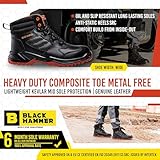 Sicherheitsstiefel Herren S3 SRC Sicherheit Stiefel Verbundstoff Kappe Und Kevlar Zwischensohle Atmungsaktiv Leicht Arbeitsschuhe Metallfrei Knöchelhoch Luftdurchlässige 8844 Black Hammer (43 EU) - 2