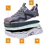 Annvia Sicherheitsschuhe Damen S1 Leicht Sneaker Arbeitsschuhe Herren Sportliche Stahlkappenschuhe Atmungsaktiv rutschfeste Schutzschuhe mit Stahlkappen weiß Grau größe 34 - 4