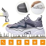 Annvia Sicherheitsschuhe Damen S1 Leicht Sneaker Arbeitsschuhe Herren Sportliche Stahlkappenschuhe Atmungsaktiv rutschfeste Schutzschuhe mit Stahlkappen weiß Grau größe 34 - 7